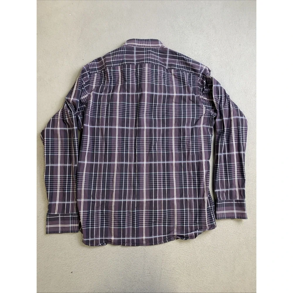 Banana Republic Shirt Mens Size Medium Purple Plaid Long Sleeve Button Down‎